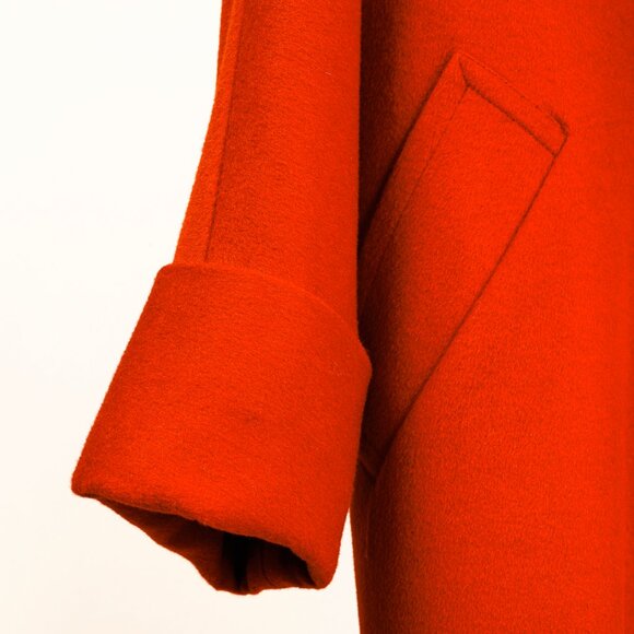 Tavan & Mitto Red Wool Shawl Collar Kimono-Sleeve Midi Coat - Picture 6 of 9